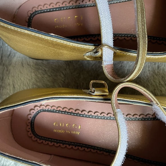 🔥🔥Authentic GUCCI Gold Metallic Ballet Shoes Flats With Bow /Girls Sz 35 - Picture 4 of 7